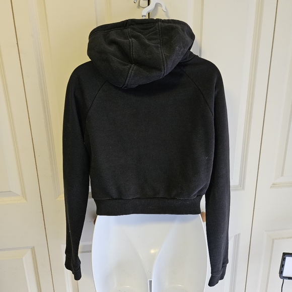 Adidas Trefoil Black Cropped Hoodie Sweatshirt Size Small - Picture 15 of 15